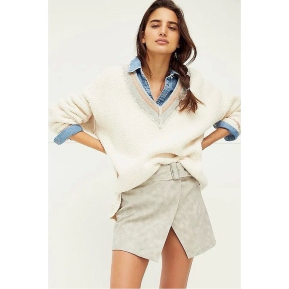 Free People Sweaters - Free People Steffie V-Neck Varsity Stripe Oversized Pullover Sweater Size XS